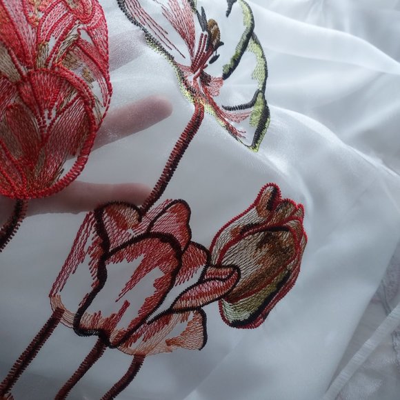 NWoT Lady Ribbon Embroidered Floral Layered Shirt Mini Dress Button White - Picture 11 of 13